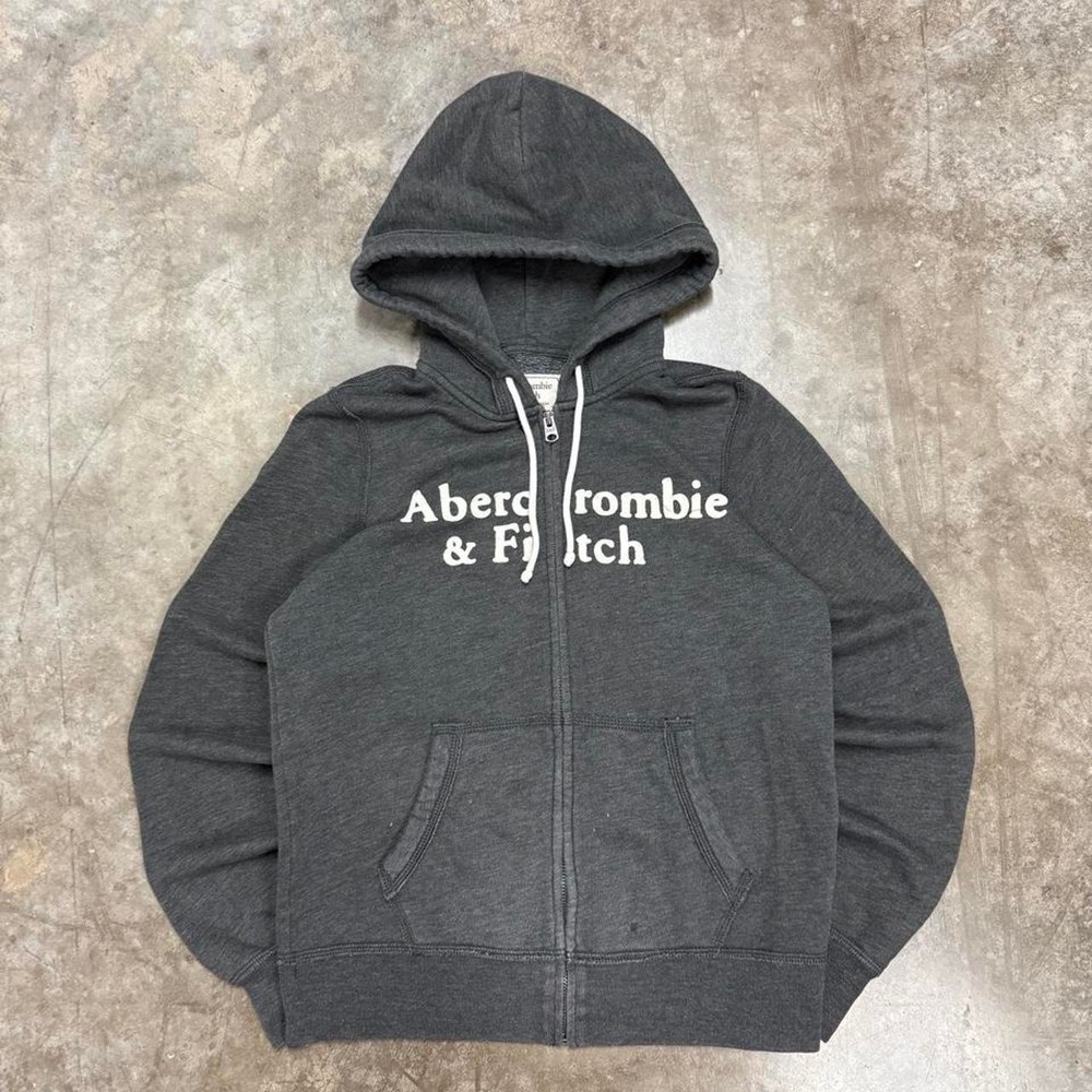 Vintage Abercrombie & Fitch Gray Embroidered Spell Out Full Zip Hoodie Womens S